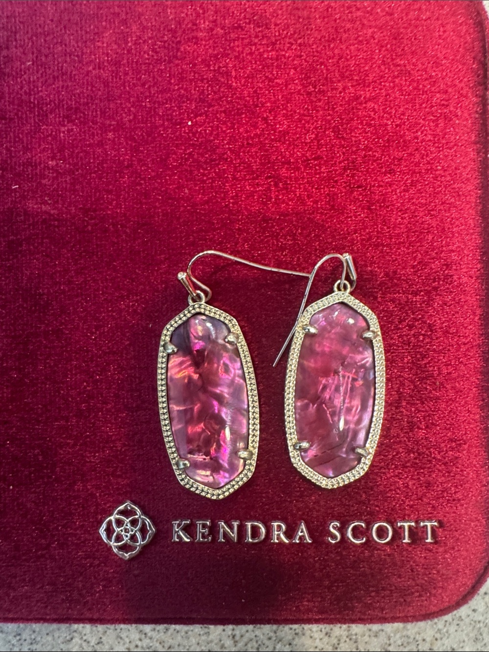 Kendra Scott Iridescent Pink Drop Earrings with Pavé Frame - Picture 2 of 2